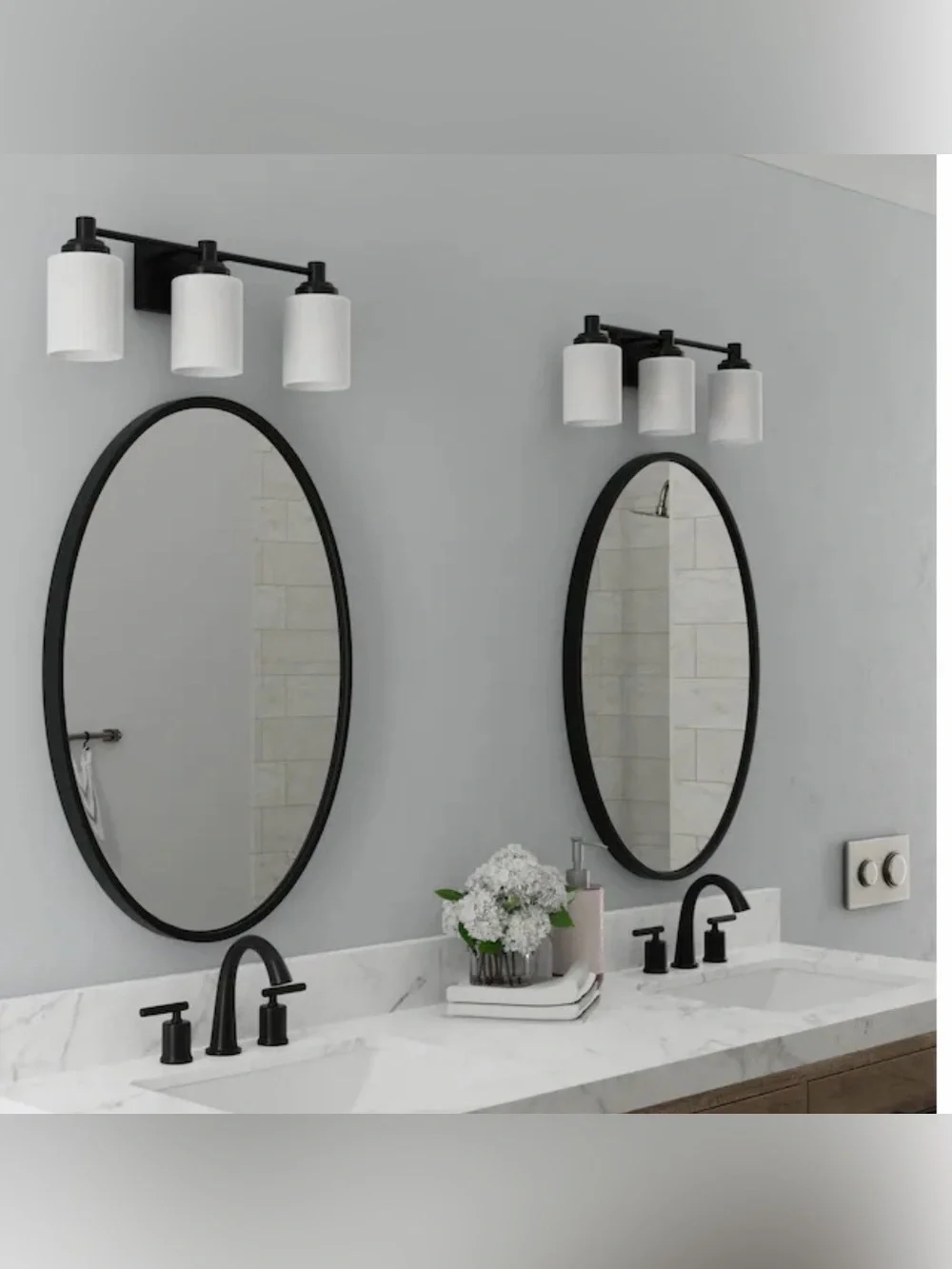 New Project Source Emma matte black Modern 3-Light Bathroom Vanity Light Fixture
